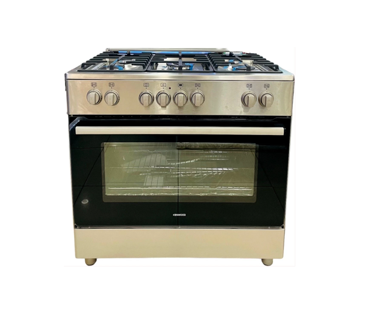 KENWOOD Cooker 90/60CMS Silver 5 Gas burners Plus CastIron Pan support Wide Electric Oven Dual Rotasserie - CGE90