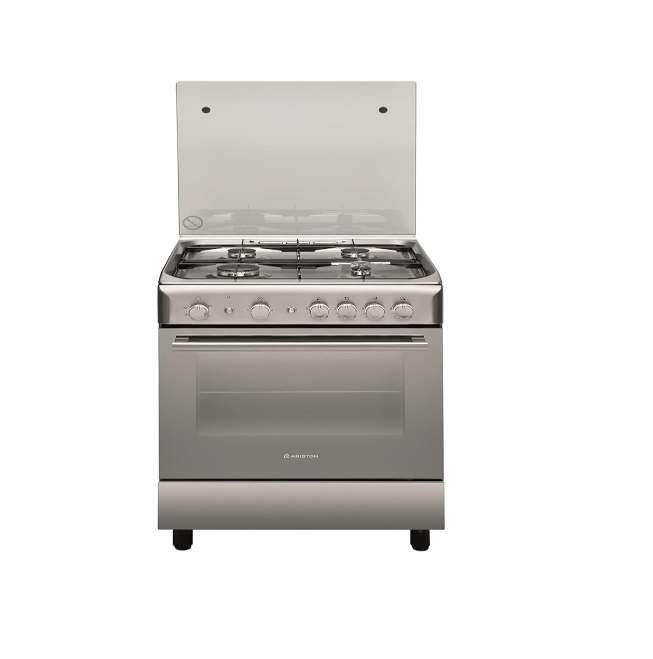 ARISTON cooker 60/60cms Stainless Steel Full Gas, Cast Iron Pan Support Plus Rotesserie - AS67G1MCX