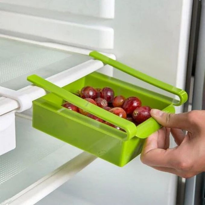 Fruit And Vegetable Fridge Hanging Draining Storage Rack Tray Basket- Green.