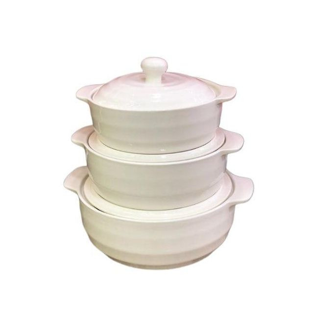 3 Piece Soup Food Serving Dishes Bowls Casserole Pots- White
