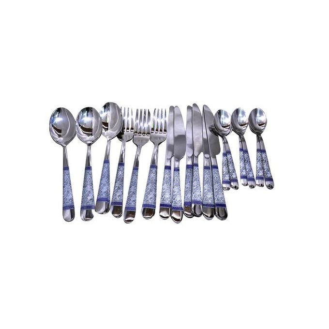 24 Piece Blue Flower Dinner Cutlery (Forks,Spoons& Knives) - Silver