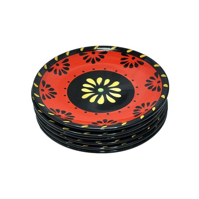 6 Pieces Red Flowered Side Plates - Multicolor