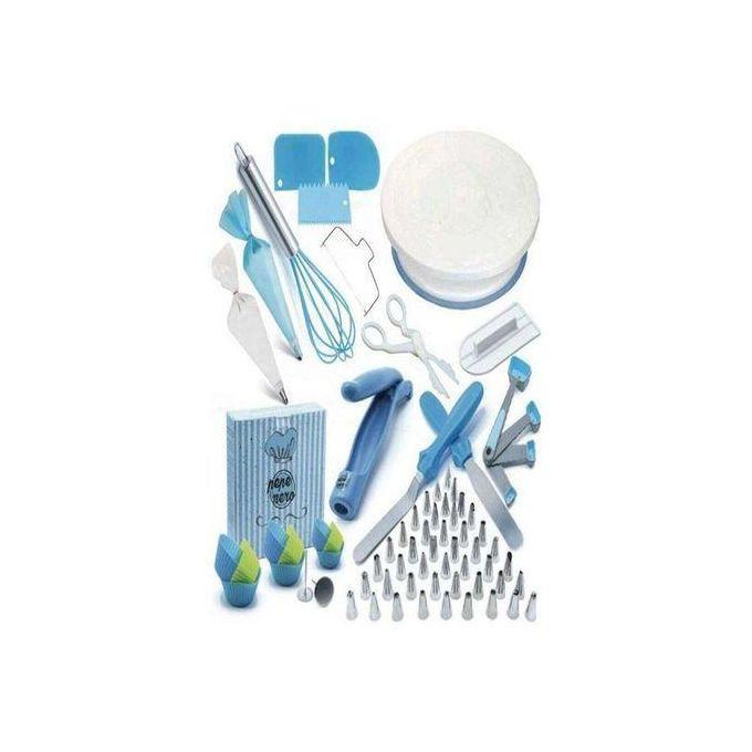 136 PCS Cake Decorating, Turnable Stand, Baking Set,Blue.