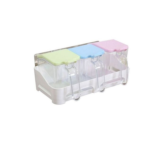 3 Piece Wall-Mounted Plastic Sugar/Spice Storage Organizer Jars, Colourless.