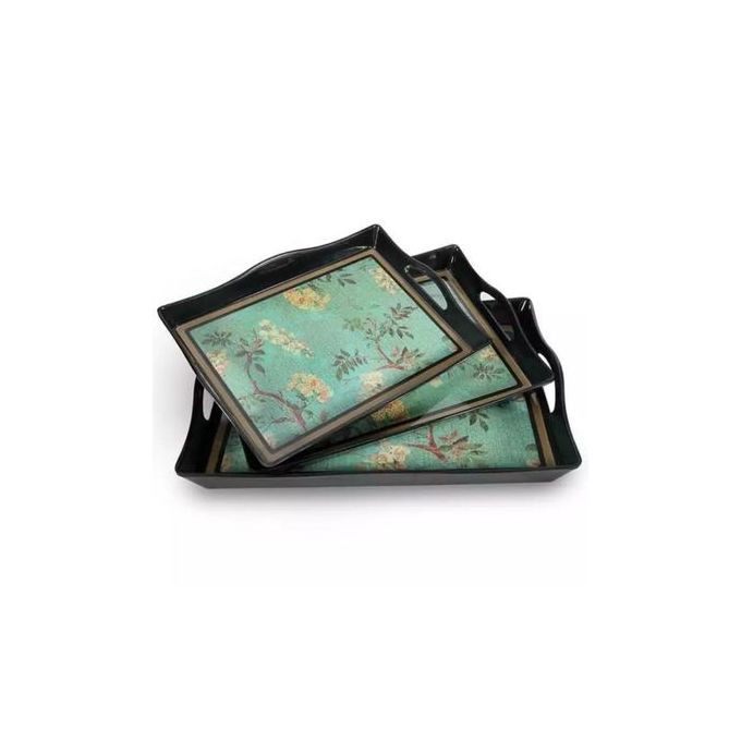 3 Pieces Of Melamine Serving Trays Platters, Green.