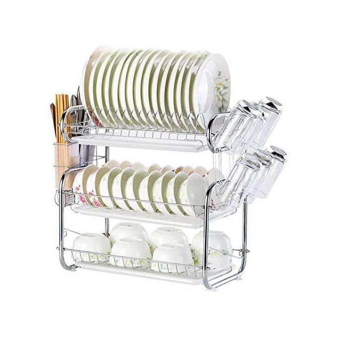 3 Tier Stainless Steel Dish Draining Rack - Silver