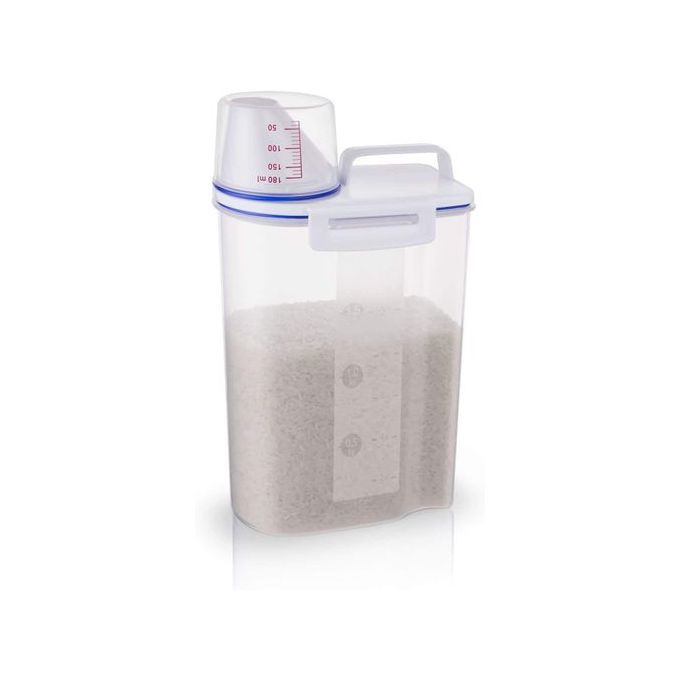 2 Litre Plastic Food Storage Rice Cereal Container Bin, White.