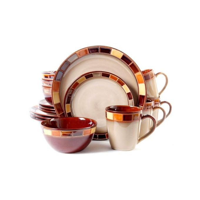 24 Piece Round Dinner Set - Brown Other