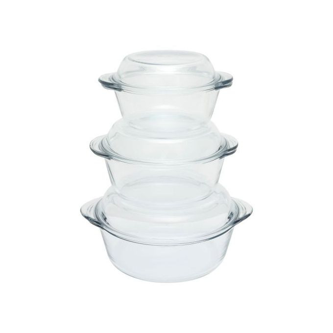 3 Piece GlassCasserole Baking /Serving Dishes 1.4L, 2.1L & 3L-Colourlesd Pyrex