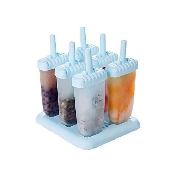6 Ice Pop Makers, Popsicle Frozen Candy Lolly Ice Cream Moulds Tray- Blue.