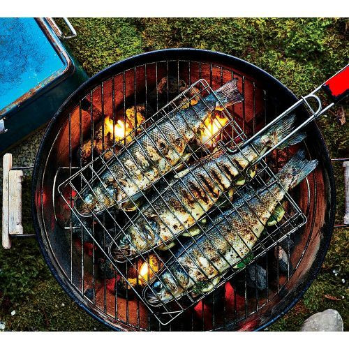 3 Section BBQ Barbeque Fish Charcoal Grill Net Basket-Silver.