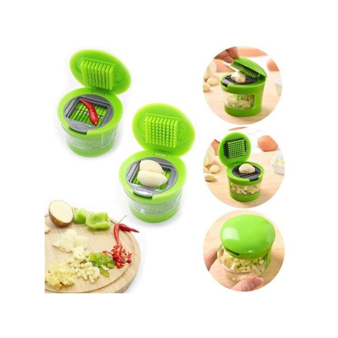 Mini Garlic Press Chopper Cutter Grinding Mashing Machine, Green.