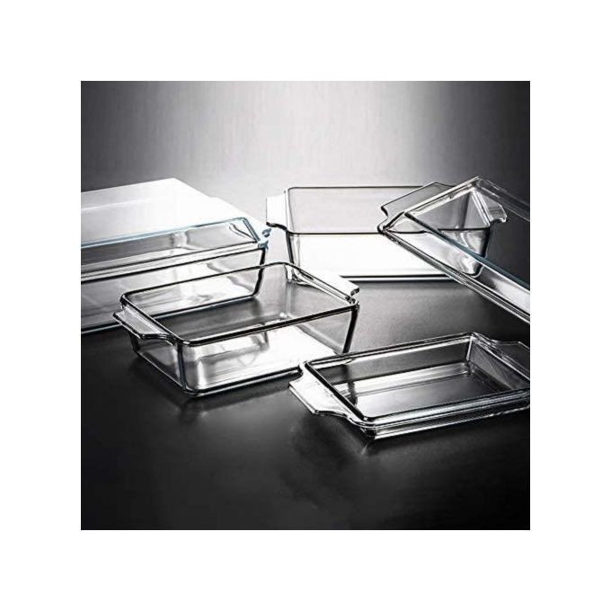 3 Piece Rectangle Glass Bakeware Dishes Microwave Oven Bowls With Lids-Colorless