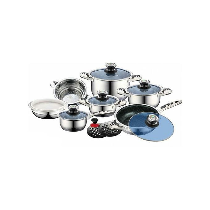 21 Pieces Of Heavy Stainless Steel Saucepans Cookware, Silver.