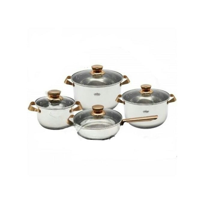 8 Pieces Of Heavy Stainless Steel Saucepans Cookware, Silver.