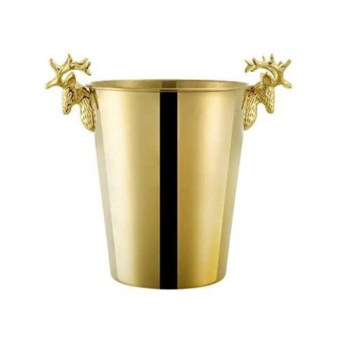 3L Champagne Wine Ice Bucket Stainless Steel With Deer Head Handles -Gold