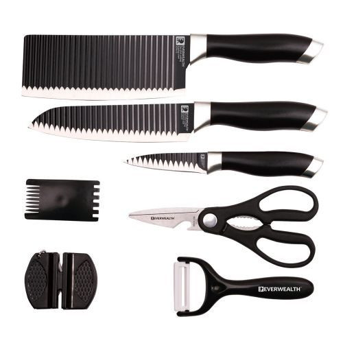 7 Pieces Of Kitchen Non-Stick Coating Knife Set -Black