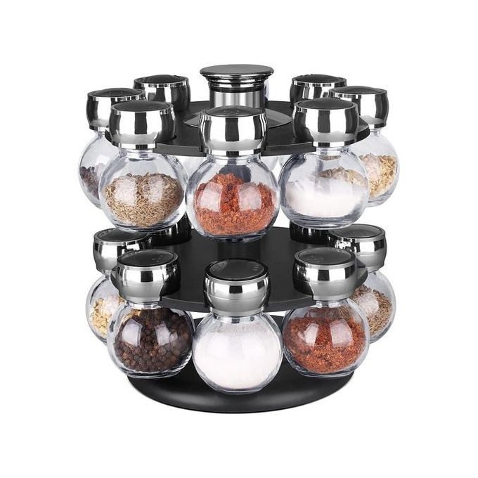 16pc Revolving Jar Kitchen Herbs & Spice Rack Countertop Storage Organizer-Clear.