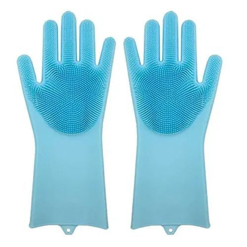 1 Pair Of Bathroom And Kitchen Silicone Cleaning Hand Gloves -Blue.