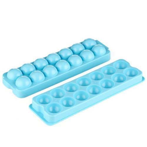2 Piece, 14 Grid Round Ice Cube Tray Mould Ice Ball Maker-Blue.