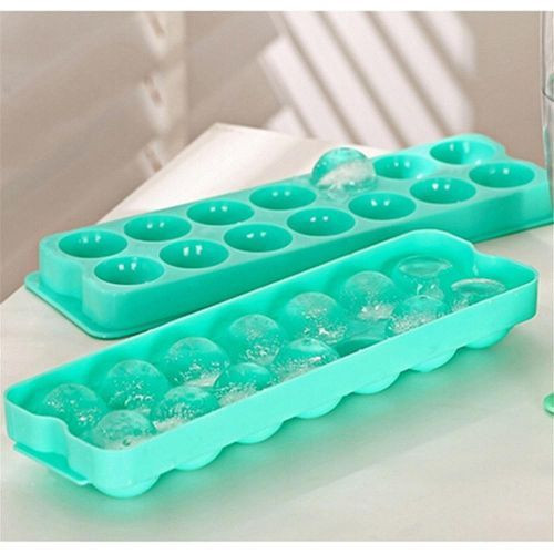 2 Piece, 14 Grid Round Ice Cube Tray Mould Ice Ball Maker-Green.