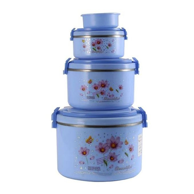 4 In 1 Inner Stainless Steel Double Wall Insulated Food Flask Warmer With 1 Plastic container Hot Pots