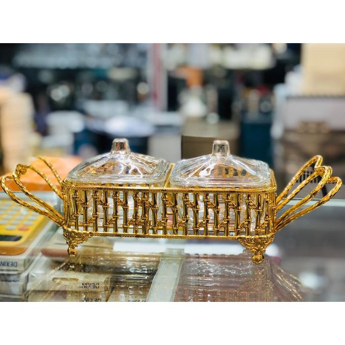 Double Tea Sugar Bowl Holder Storage Golden Base Holder With Lid Condiment Pot Spice Glass Jar Coffee Bar Accessories Sugar Container for Home and Kitchen