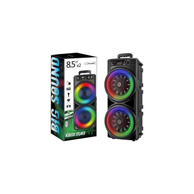 Subwoofer Dual For 8.5 Inches and 20W Outdoor RGB Lights TF Card FM Radio Wireless Bluetooth Speaker With Microphone Aand Remote Control- Black