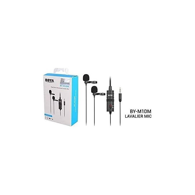 BY-M1DM Plastic Microphone Dual Omni Directional Lavalier Mic With Two Small Clip And Two Foam Windscreen For Smart Phone - Black Boya