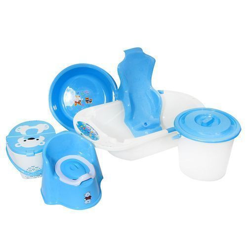Baby's Bathtub, Basin, Bucket, Basket And A Pot - Blue,White