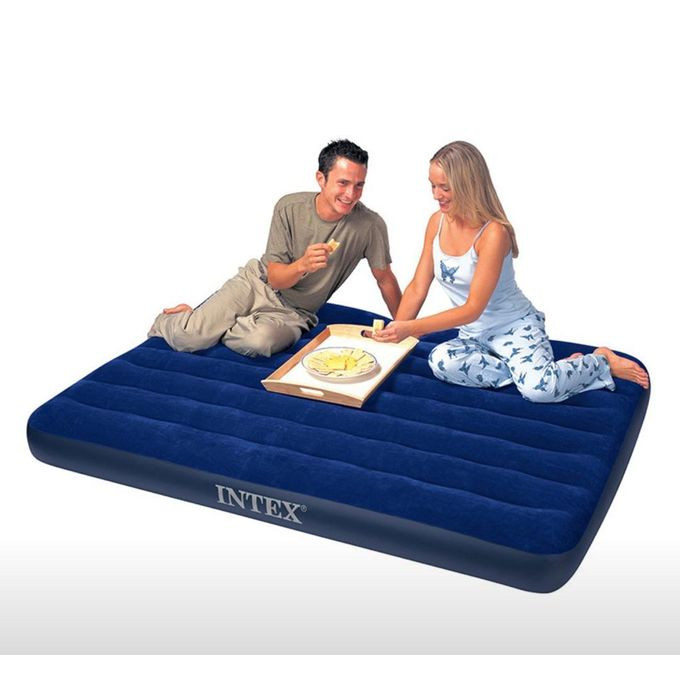 1.52m*2.03m*25cm OR 60"*80"*10" Intex Double Size Classic Downy Airbed Inflatable Mattress With Double Quick Hand Pump,- Multicolor