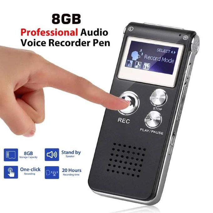 Multifunctional Rechargeable 8GB 650HR Digital Audio Voice Recorder Dictaphone Activated MP3 Player FM USB Port-Black