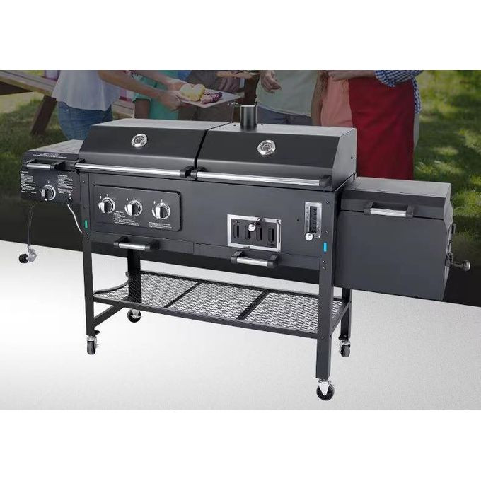 Smoke Hollow Charcoal and Gas Combo Barbecue BBQ Grill Courtyard Picnic Roast Meat Oven Trolley With Firebox -Black