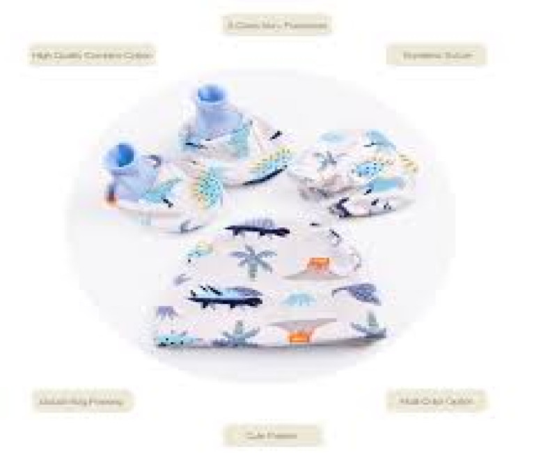 Baby Cotton Cap,Mitten & Booties Set - Blue Multiple Designs