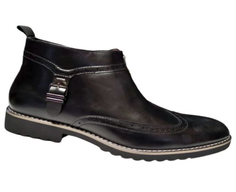 Men's Side Zipper Faux Leather Boots - Black