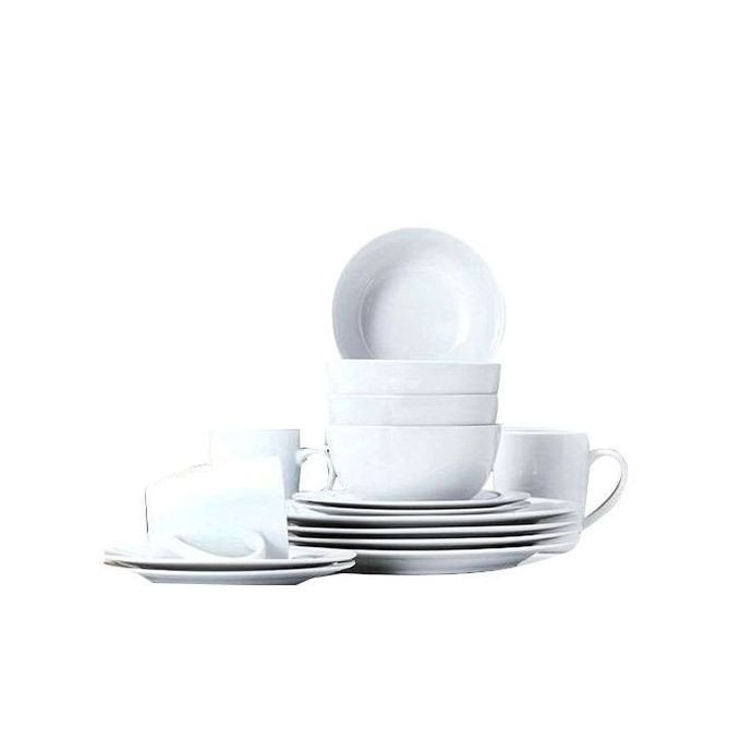Set Of 6 Dinner Plates Side Plates Soup Bowls And Cups - White