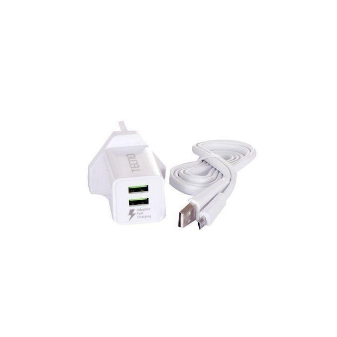 Tecno Fast Charging Charger With USB Cable - White