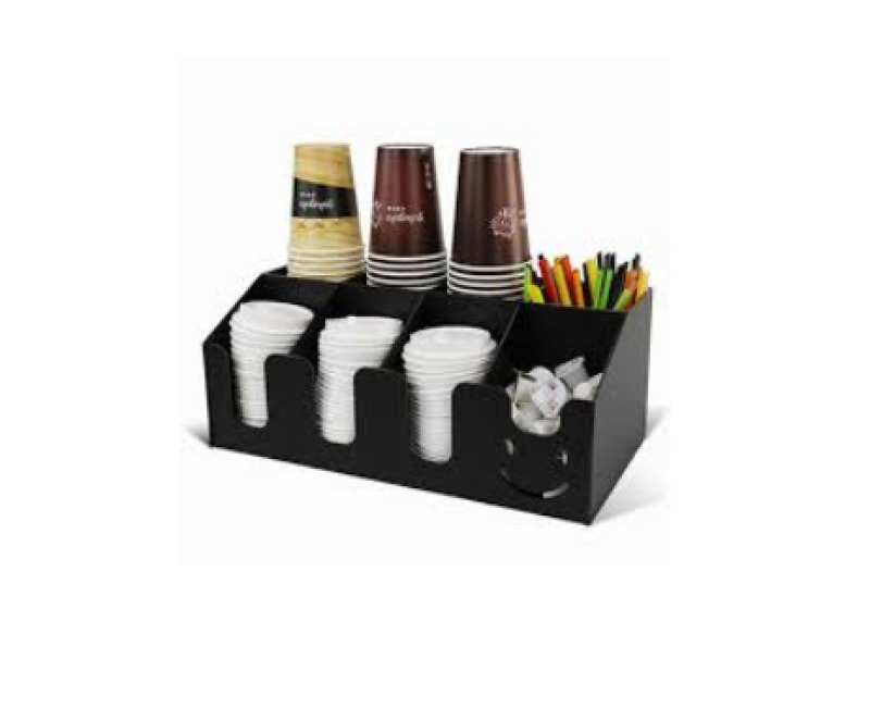 Storage Rack Coffee Tea Bags Shop Cup Holder Grid Storage Organizer - Black.