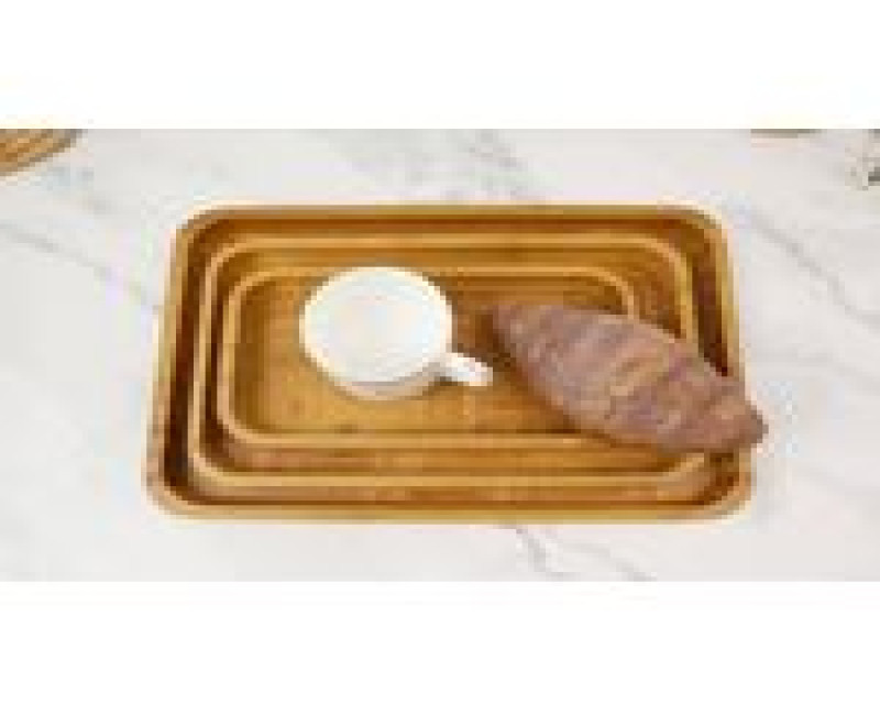 Serving Tray Rectangular Made of Solid Beech Bamboo Wood, Bamboo Bed Tray Kitchen Tray, Wooden Small Tray Decorative Plate Tray for Café, Bar, Restaurant, 20 x 13 x 1.5 cm Platters (3 Pieces) -Brown.