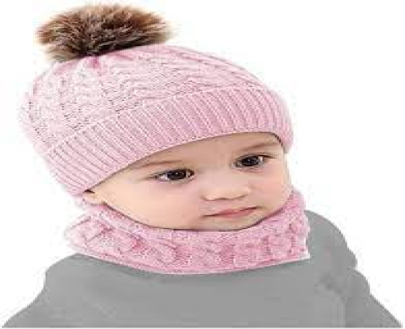 Sinhoon Baby Winter Hat, 2pcs Baby Hat Scarf Set Toddler Winter Hat Neckerchief Knit Beanie Hat Circle Loop Scarf for 0-2 Years