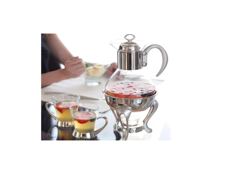 Regent Ovation Deluxe Stainless Steel Coffee/Tea Warmer - 6 Cups, Glass Teapot, Candle Holder Warmer