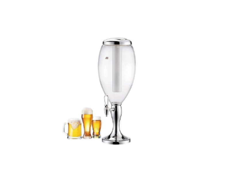 3L Beer Tower 1Tap Faucet Beverage Drink Dispenser With Ice Tube- Silver.