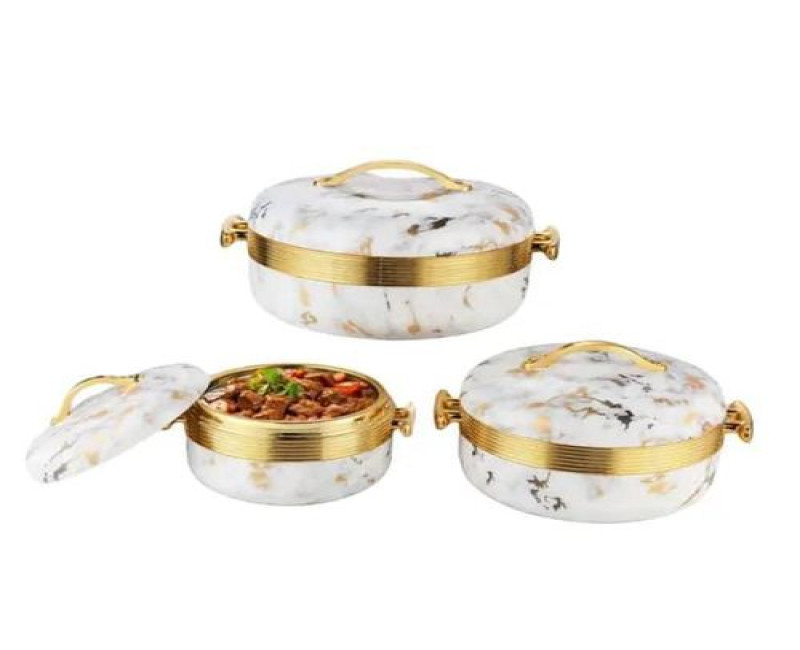 Luxury 3-Piece 2.6/2.1/1.6qt Thermal Casserole Dish Set with Lids, Insulated Stainless Steel Container for Hot & Cold Food, Serving Bowl for Buffets/Parties-Marble- Multicolor
