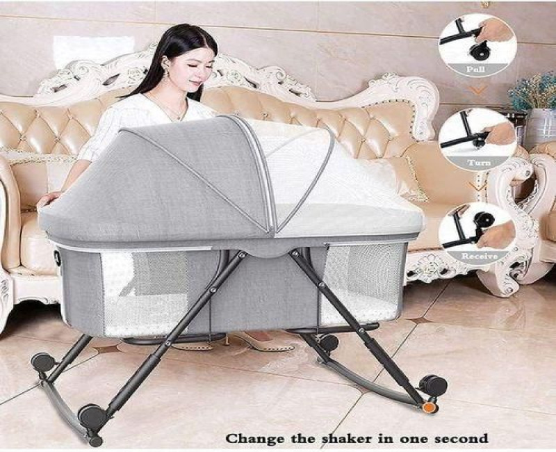 Bedside Baby Crib Cot Bed, Height-Adjustable Travel Cot Multifunction Bed, Folding Playpen With 360° Universal Wheel - Multicoloured