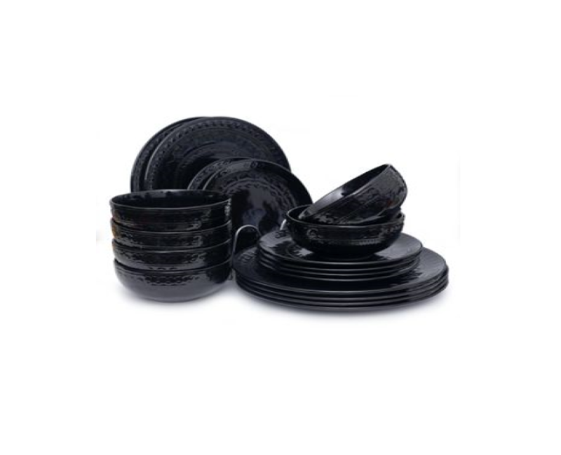 18-Piece Ceramic Dinnerware Set Dinner Plates, Side Plates, Bowls Service for 6 People- Black