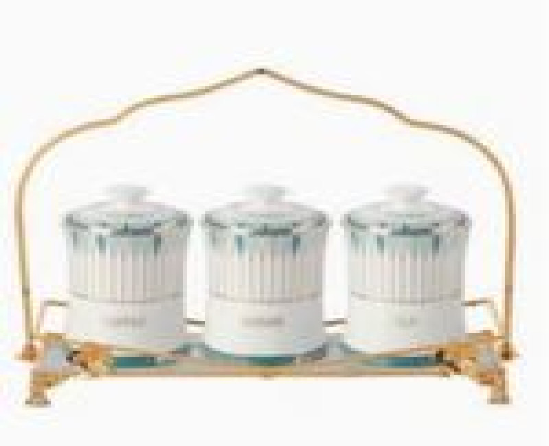 3 Piece Ceramic Sugar Bowl Coffee Tea Canister Storage Containers - White. Life Smile