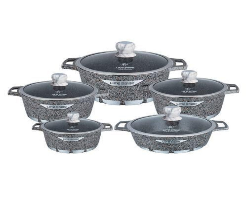 5 Piece Non-stick Saucepan Cookware-Grey. Life Smile