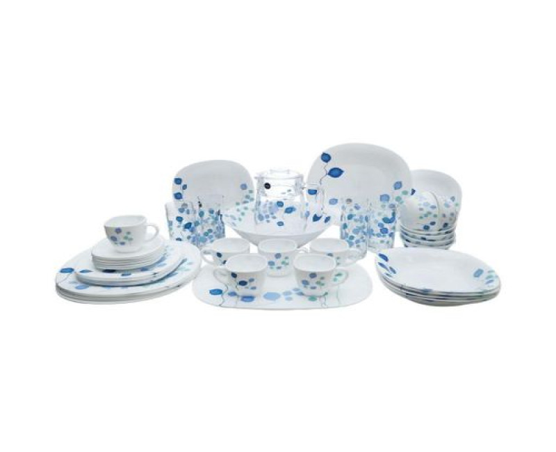 Misty Blue Plates, Cups, Bowls Glass Dinnerware Set, 46 Piece, Multicolor Luminarc