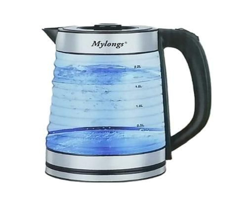 Electric 2.2L BPA Free Glass Kettle Cordless 360° Base, Stylish Blue LED Interior, Handy Auto Shut-Off Function – Quickly Boil Water For Tea & More, Stainless Steel Mylongs