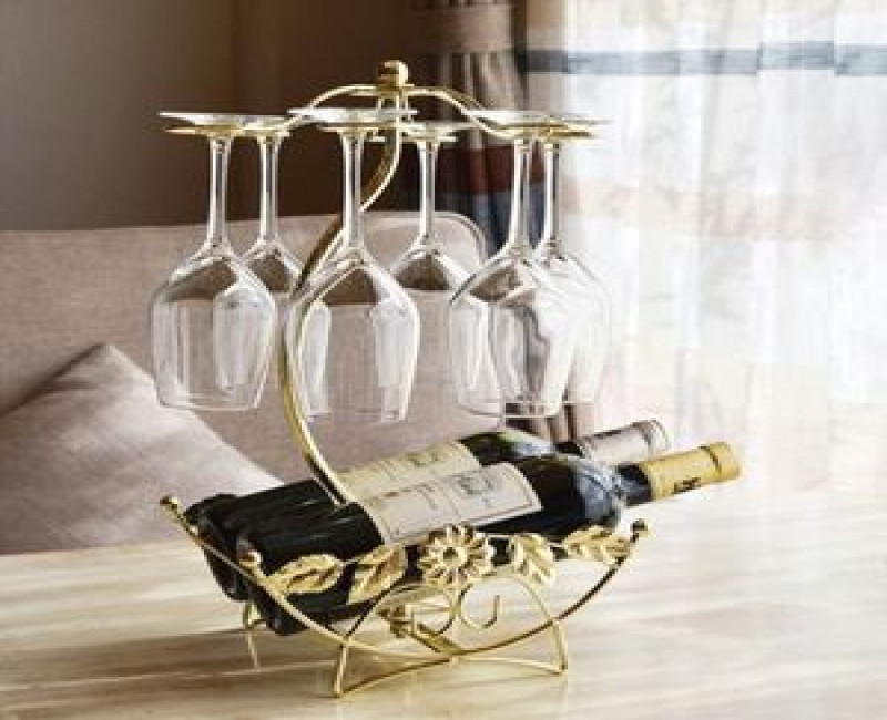 2 Bottle & 6 Wine glass rack ️Storage Organizer Holder, Gold.
